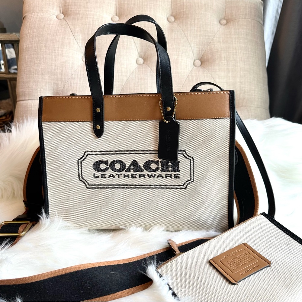 COACH Field Tote 30 With Coach Badge - Canvas with Leather Trims - Picture 14 of 16
